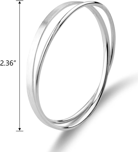 Merdia 990 Solid Sterling Silver Polished and Rough Twisted Bangle Bracelet for Women | Silver Bracelets for Women | 925 Sterling Silver Bracelets for Women | Jewelry Bracelets | Ladies Jewelry 2.36" Merdia