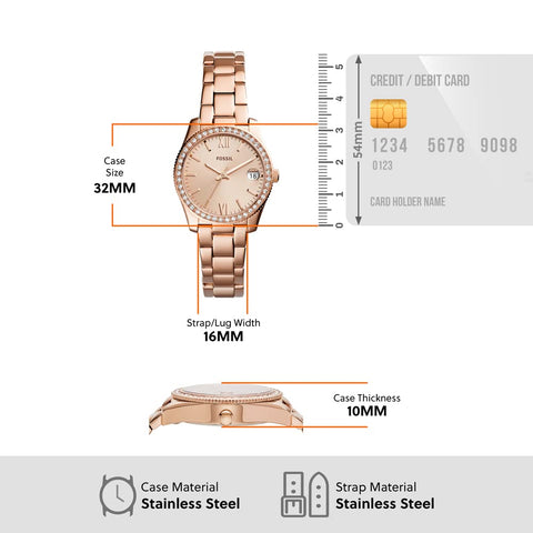 Fossil Women's Scarlette Mini Quartz Stainless Steel Three-Hand Watch, Color: Rose Gold Glitz (Model: ES4318) Fossil