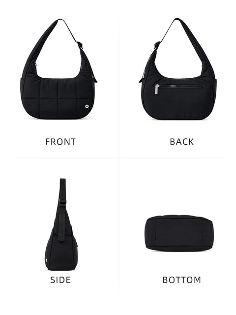 WESTBRONCO Small Puffer Crescent Shoulder Bag for Women, Nylon Quilted Shoulder Purses, Puffy Handbags with Adjustable Strap