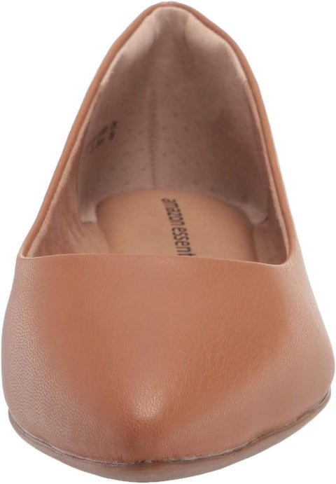 Amazon Essentials Women's Pointed-Toe Ballet Flat, Camel, 8