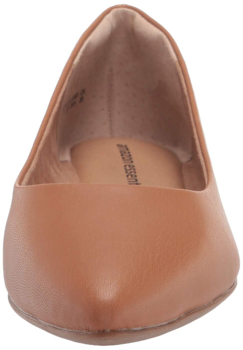 Amazon Essentials Women's Pointed-Toe Ballet Flat, Camel, 8