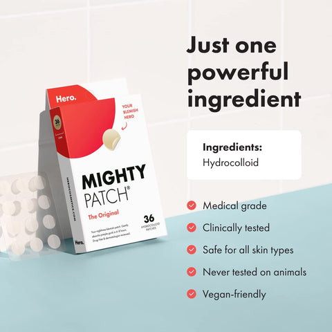 Mighty Patch™ Original patch from Hero Cosmetics - Hydrocolloid Acne Pimple Patch for Covering Zits and Blemishes in Face and Skin, Vegan-friendly and Not Tested on Animals (36 Count) Mighty Patch