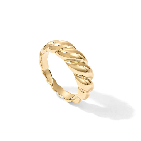 PAVOI 18K Gold Plated Croissant Dome Ring Twisted Braided Gold Plated Ring | Chunky Signet Ring (Vermeil - Yellow, 8) PAVOI