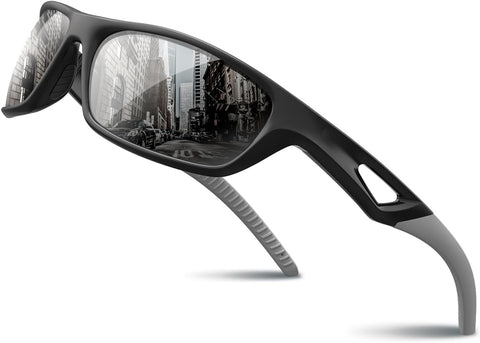 RIVBOS Polarized Sports Sunglasses Driving Sun Glasses Shades for Men Women Tr90 Frame for Cycling Baseball Running Rb831 Black&Grey, Large