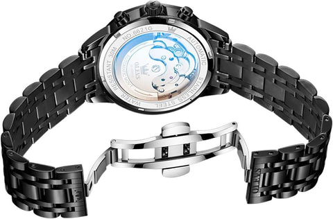 OLEVS Black Self Winding Watches for Men Mechanical Business Dress Skeleton Waterproof Luminous Date Automatic Luxury Casual Man Watch