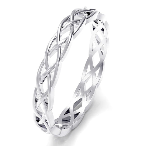 Sz 7.5 Solid 10K White Gold 3MM Eternity Celtic Knot Stackable Wedding Band Ring Kobelle