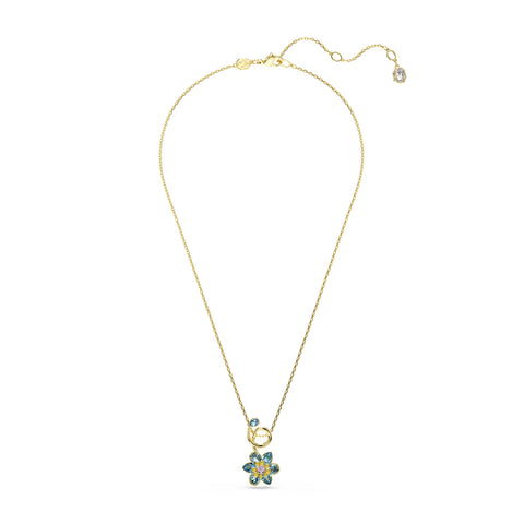 Swarovski Idyllia Pendant, Mixed cuts, Flower, Blue, Gold-Tone Finish