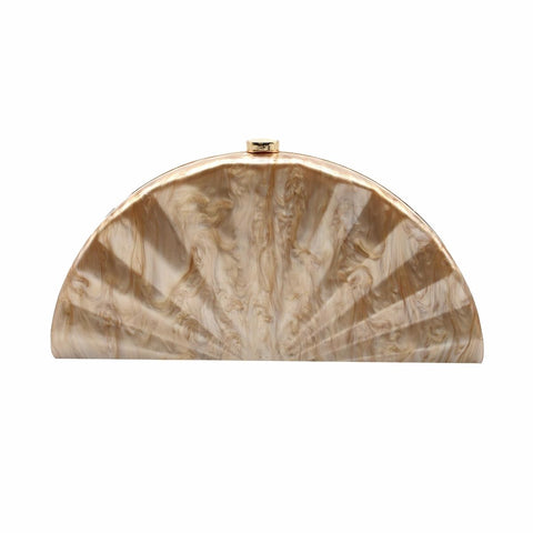 PENGZHI Women Fan Shell Acrylic Clutch Purse Marble Evening Bag Unique Handbag Cute Shell Clutch Wedding Purse for Party Cocktail, Brown PENGZHI