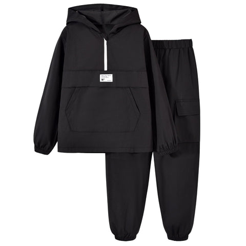 fioukiay Boys Half-Zipper Athletic Sweatsuits Clothing Set 9 Years Old 2-Piece Windsuit Long Sleeve Hoodie And Pants Outfit Fall Winter Black 9 Y