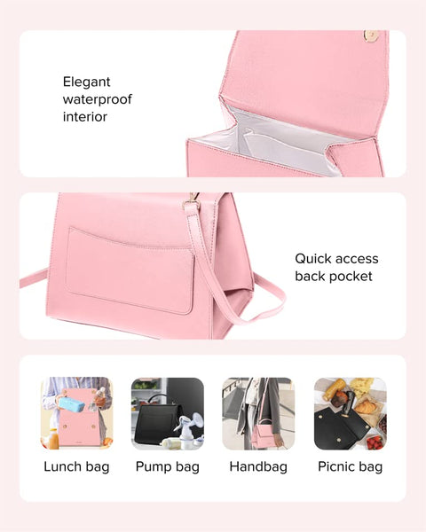 BEAUTYGOODIES Large Pink Lunch bag, Insulated Lunch Purse, Insulated Lunch Bag, Modern Lunch Box For Women, Lunch Bag Woman Leather, Chic Large Lunch Tote, Cooler Bag BEAUTYGOODIES