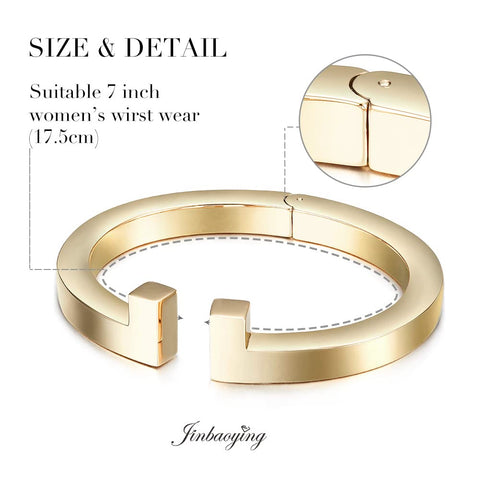 Cuff Bracelet with CZ for Women Stainless Steel Metal and Spring-Clasp Gold Silver Black Plated Chunky Cuff Bangle Jewelry for Girls Gift (Gold) Jinbaoying