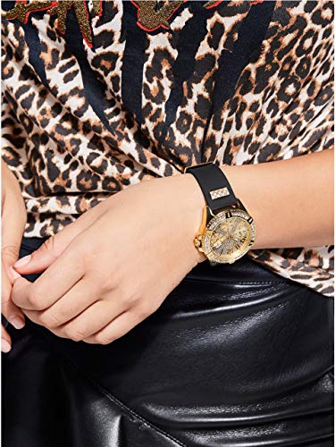 GUESS Gold-Tone Stainless Steel Crystal Encrusted Dial with Black Stain Resistant Silicone Watch (Model: U1160L1) GUESS
