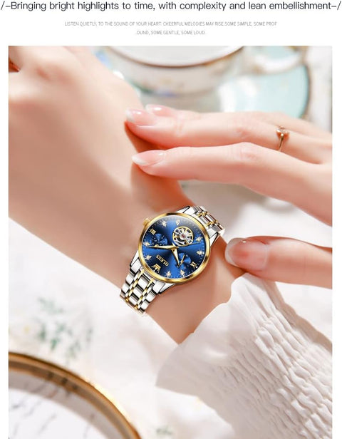 OLEVS Womens Automatic Skeleton Watches Luxury Diamond Self Winding Fashion Dress Wrist Watch Waterproof Luminous OLEVS