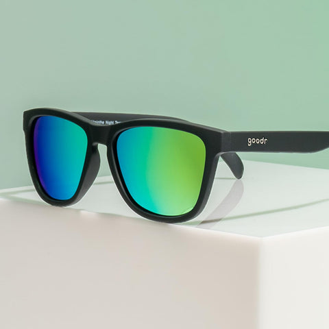 goodr Mick & Keith's Midnight Ramble Polarized Sunglasses for Men & Women, Medium Sized (OG), Black Solid Frame with Blue Mirrored Reflective Lenses, UV400 Protection, No Slip, No Bounce