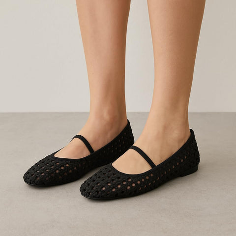 CUSHIONAIRE Women's Weavy Squared Toe Woven Ballet Flat, +Memory Foam, Wide Widths Available Cognac 9