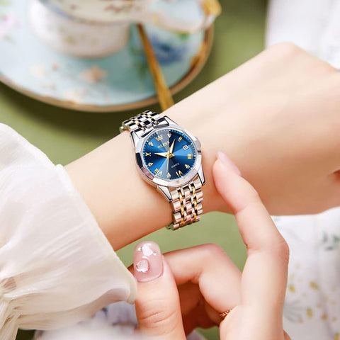OLEVS Watches Women with Date Silver Stainless Steel Luxury Ladies Watches with Small Writs Diamond Watches for Women Waterproof Elegant Dress Quartz Analog Women's Wrist Watches Reloj de Mujer, Two OLEVS