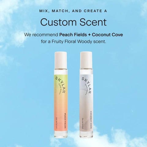 Skylar Peach Fields and Coconut Cove Eau de Perfume Layering 2 Pack- Hypoallergenic & Clean Perfume for Women & Men, Vegan & Safe for Sensitive Skin- (10mL /0.33 Fl oz) Skylar