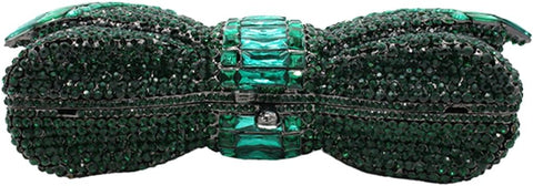 DJBM Luxury 3D Bowknot Rhinestone Purse Bow Crystal Clutch Sparkly Evening Bag for Women Wedding Banquet Party, Green DJBM