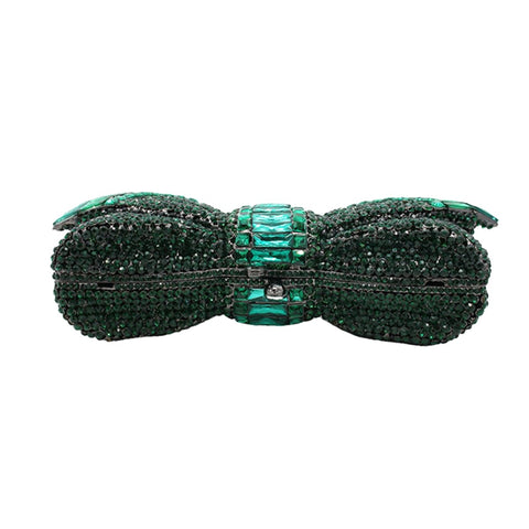 DJBM Luxury 3D Bowknot Rhinestone Purse Bow Crystal Clutch Sparkly Evening Bag for Women Wedding Banquet Party, Green DJBM