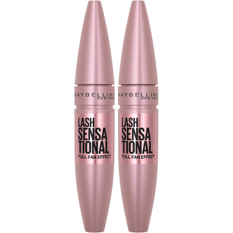 Maybelline Lash Sensational Washable Mascara, Lengthening and Volumizing for a Full Fan Effect, Blackest Black, 2 Count
