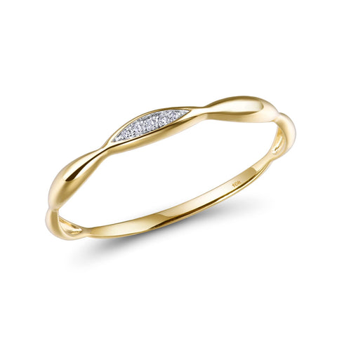 Santuzza 10K Yellow Solid Gold Genuine Diamond Dainty Twisted Stacking Ring for Women (6) Santuzza