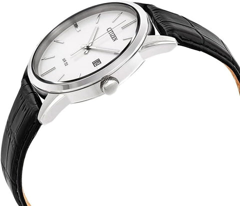Citizen Quartz Mens Watch, Stainless Steel with Leather strap, Casual, Black (Model: BI5000-01A) Citizen