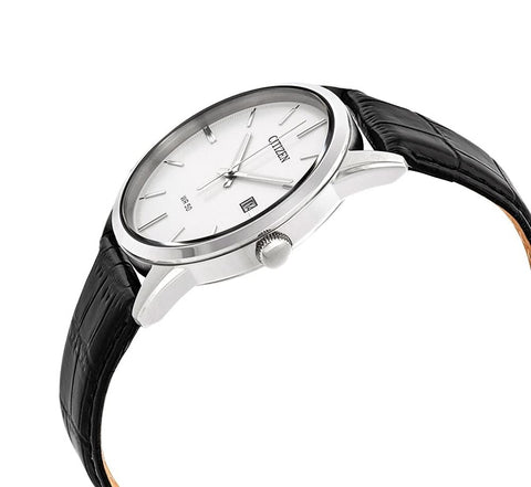 Citizen Quartz Mens Watch, Stainless Steel with Leather strap, Casual, Black (Model: BI5000-01A) Citizen