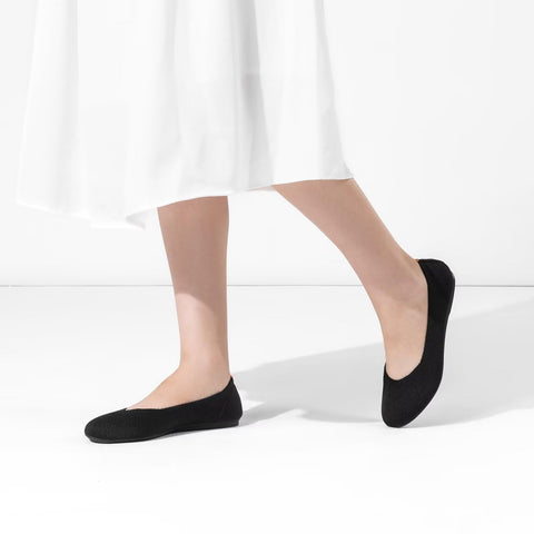 Frank Mully Women's Knit Ballet Flat Round Toe Flat Shoes Slip On Classic Low Wedge Ballerina Shoes Black, 9
