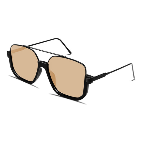 GUVIVI Retro Oversized Aviator Sunglasses for Women Men Square Semi-Rimless Double Bridge Sun Glasses 70s Trendy Shades Pilot-style Brown Pink