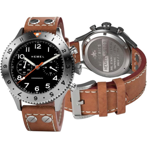 Hemel Hybrid Mechanical/Quartz Watch for Men - The Watches HFT20 Luxury Watch w/ VK64 Meca Quartz Movement, 316L Stainless Steel Case & C3 Lume - Mens Analog Watches, GMT Bezel Hemel