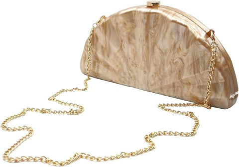 PENGZHI Women Fan Shell Acrylic Clutch Purse Marble Evening Bag Unique Handbag Cute Shell Clutch Wedding Purse for Party Cocktail, Brown PENGZHI