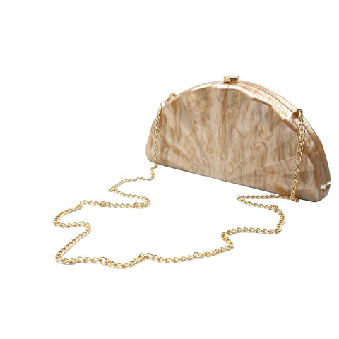 PENGZHI Women Fan Shell Acrylic Clutch Purse Marble Evening Bag Unique Handbag Cute Shell Clutch Wedding Purse for Party Cocktail, Brown PENGZHI