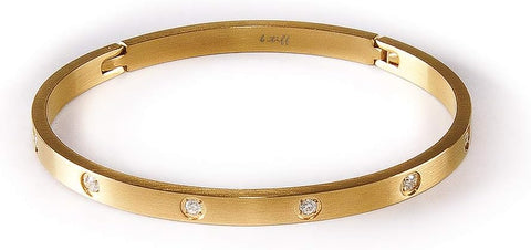 B.Tiff Yellow Gold Plated Stainless Steel Round 8-Stone Bangle Cuff Love Bracelet Fashion Jewelry For Women Men Unisex, Size 6.75" B. TIFF NEW YORK