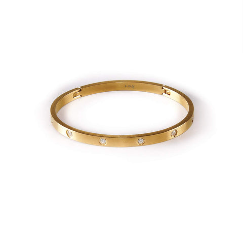 B.Tiff Yellow Gold Plated Stainless Steel Round 8-Stone Bangle Cuff Love Bracelet Fashion Jewelry For Women Men Unisex, Size 6.75" B. TIFF NEW YORK