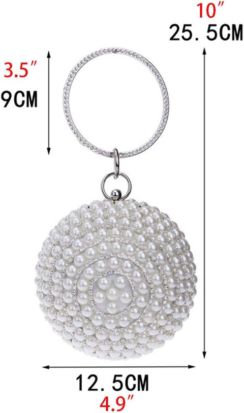Tngan Womens Evening Bag Round Ball Wedding Handbag Artificial Pearl Purse Silvery Tngan