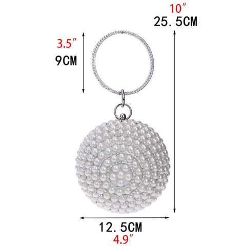 Tngan Womens Evening Bag Round Ball Wedding Handbag Artificial Pearl Purse Silvery Tngan