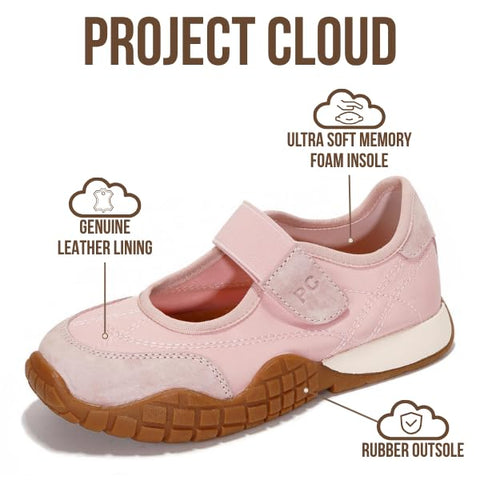 Project Cloud Girls Shoes - Memory Foam Insole Kids Shoes Girls Sneakers - Lightweight Mary Jane Flats & Non-Slip Comfortable Kids Sneakers (Little Donna, Pink, 1)