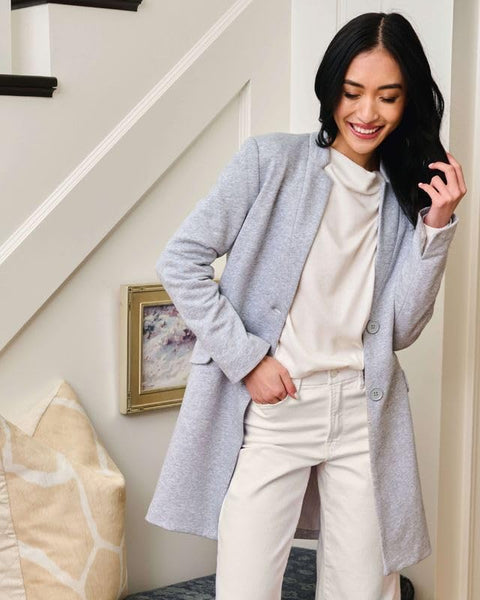 GIBSONLOOK Women Notch Collar Knit Topper, Lined Tailored Sweater Jacket, Business Casual Outfits for Women, Heather Grey- S