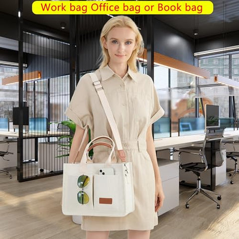 Tote Bag for Women With Compartments and Pockets,Large Canvas Tote Women's Purse Crossbody Bags Work Laptop Book Bag Top Handle Satchels Handbags Shoulder Bag for Travel Nurse Teacher Church Gym Beach