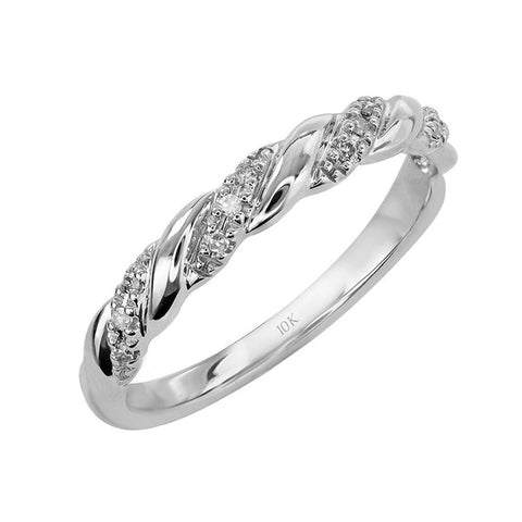 10K White Gold Diamond-Accent Twist Promise Ring, Anniversary Ring or Wedding Band for Women; Promise Rings for Her, Gold Rings for Women (I-J Color, I2 Clarity), Size 6, by Brilliant Expressions Brilliant Expressions