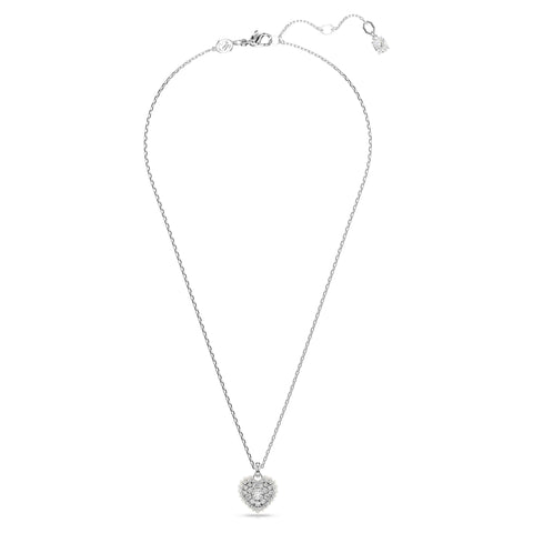 Swarovski Idyllia Pendant Necklace, Heart Pendant with Clear Round-Cut Stone and Clear Round Crystals in a Rhodium-Finished Setting, Part of the Idyllia Collection
