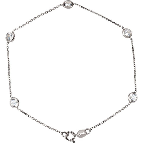 14k White Gold 7 Inch CZ Cubic Zirconia Simulated Diamond Station Necklace Jewelry Gifts for Women JewelryWeb