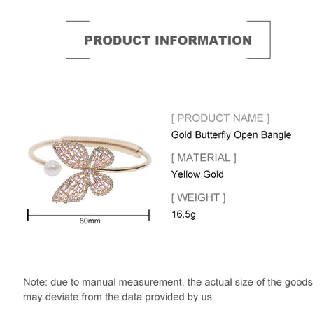 PAENENPH 14K Gold Moissanite Butterfly Open Bangle for Women,Adjustable Freshwater Cultured Pearl Charm Bangle Bracelet,Gift for Mom,Girlfriend,Wife (Yellow Gold, 14K Gold) PAENENPH