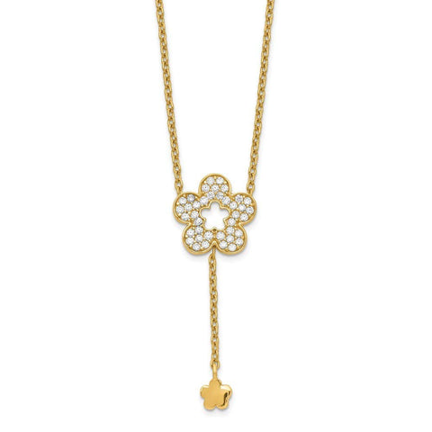 14k Gold Flower CZ Cubic Zirconia Simulated Diamond Necklace 17 Inch Jewelry Gifts for Women JewelryWeb