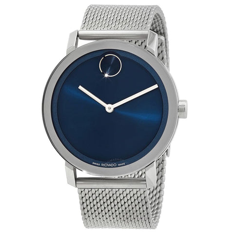 Movado 3600901 Bold Evolution Blue Dial Silver Tone Mesh Band Stainless Steel Men's Watch Movado