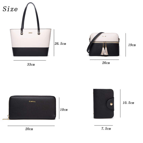 Women Fashion Synthetic Leather Handbags Tote Bag Shoulder Bag Top Handle Satchel Purse Set 4pcs Lovematch