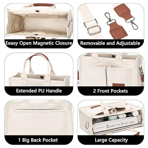 Tote Bag for Women With Compartments and Pockets,Large Canvas Tote Women's Purse Crossbody Bags Work Laptop Book Bag Top Handle Satchels Handbags Shoulder Bag for Travel Nurse Teacher Church Gym Beach