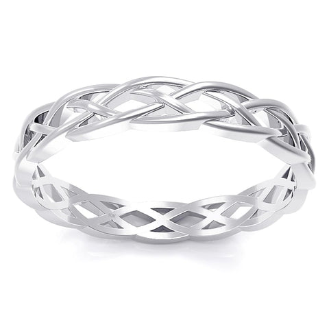 Sz 7.5 Solid 10K White Gold 3MM Eternity Celtic Knot Stackable Wedding Band Ring Kobelle