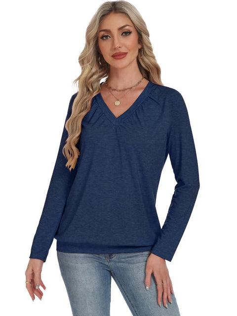 AIZHINENG 2 Pack Women Tops Long Sleeve Shirts V Neck Loose Fit Soft Casual Solid Color T-Shirts Fall Clothing