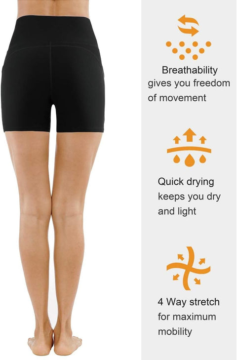 THE GYM PEOPLE High Waist Yoga Shorts for Women Tummy Control Fitness Athletic Workout Running Shorts with Deep Pockets (Small, Black) THE GYM PEOPLE